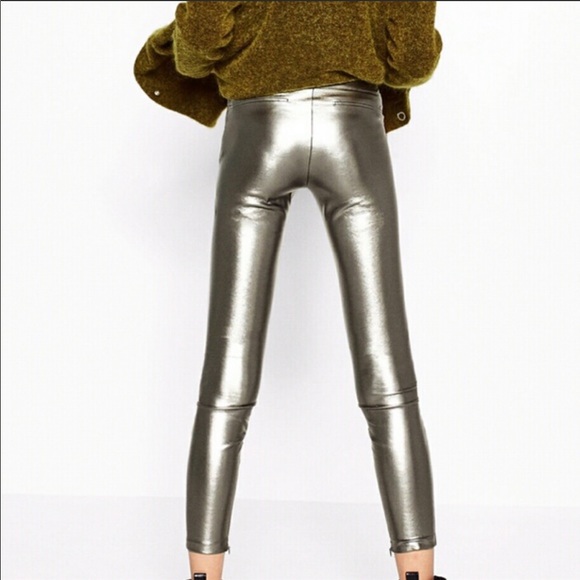 Zara Silver Faux Leather Leggings 